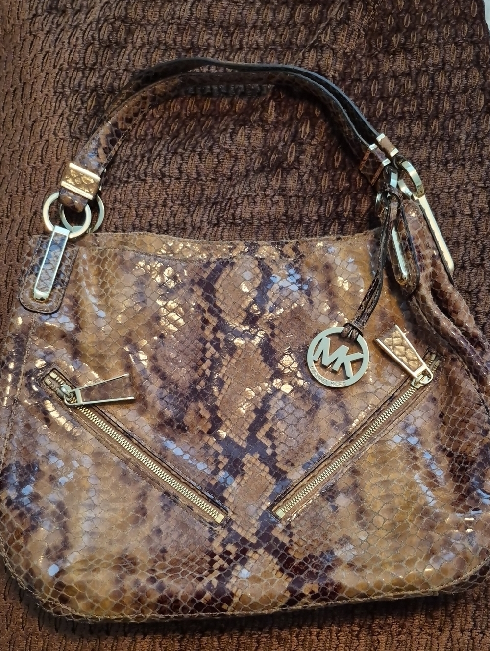 Michael Kors Women's Python Print Shoulder Bag in Brown & Gold